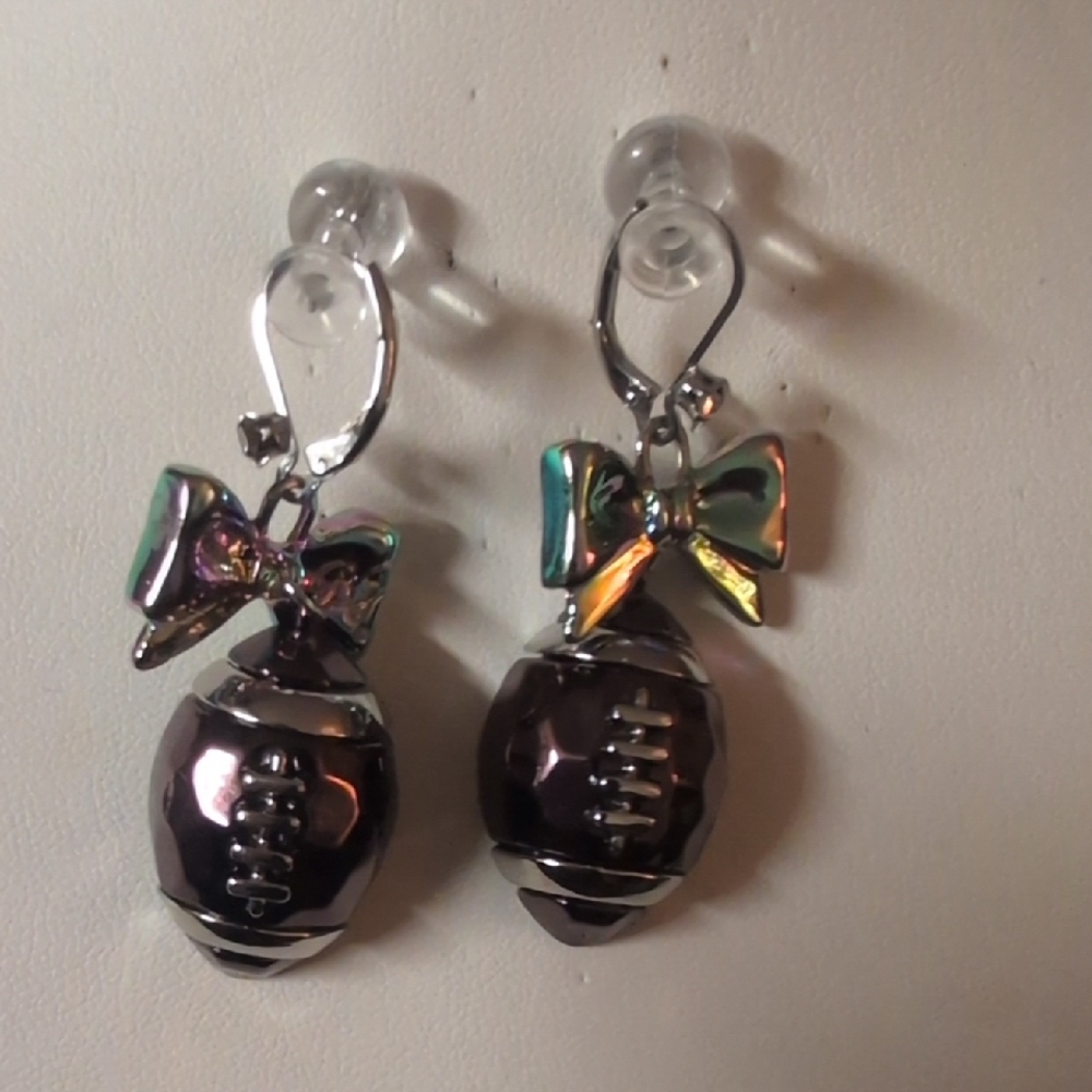 Betsy Johnson Kick Off Bow Football    Drop Earings
